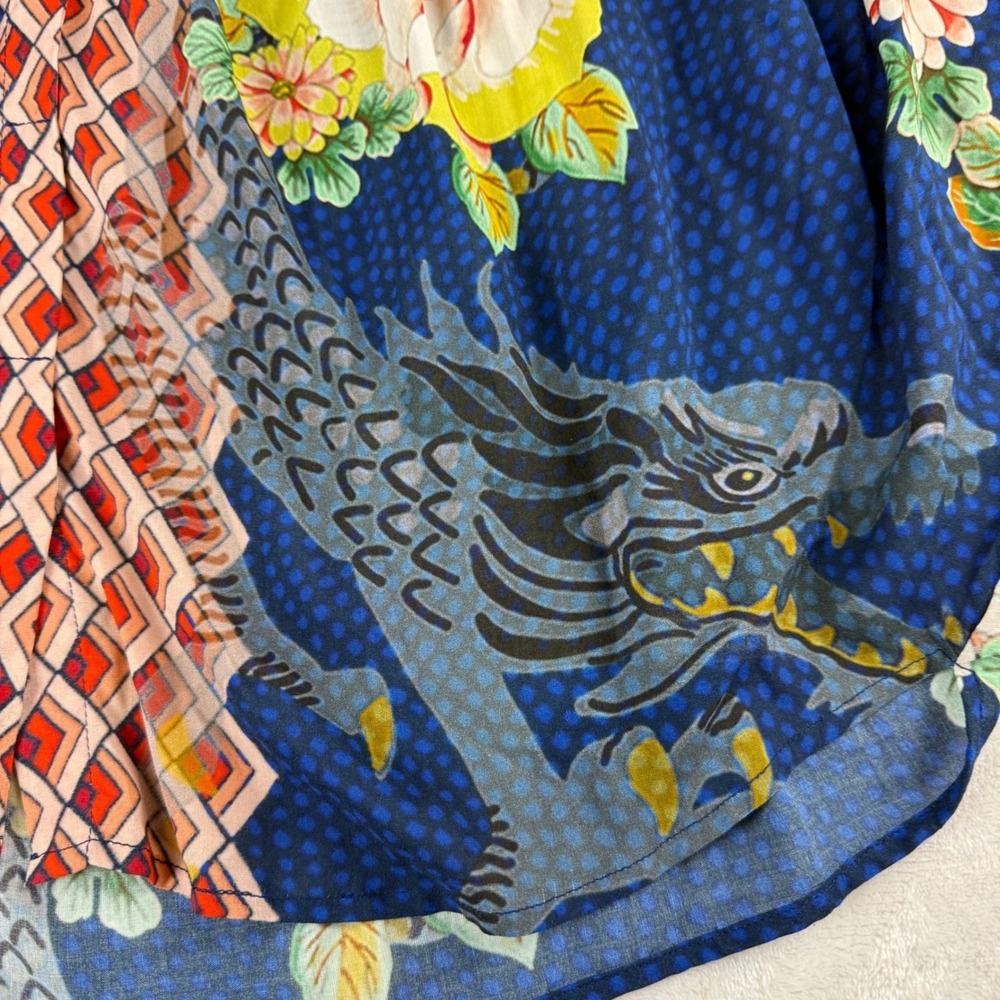 Johnny Was Jader Blouse Women S Blue Dragon Floral Silk Dolman Sleeve Boho Top - Picture 3 of 9
